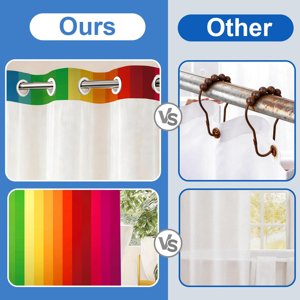Rainbow Stripe Waffle Shower Curtains No Hooks Waffle Colorful Striped Shower Curtain Set with Snap in Liner Double