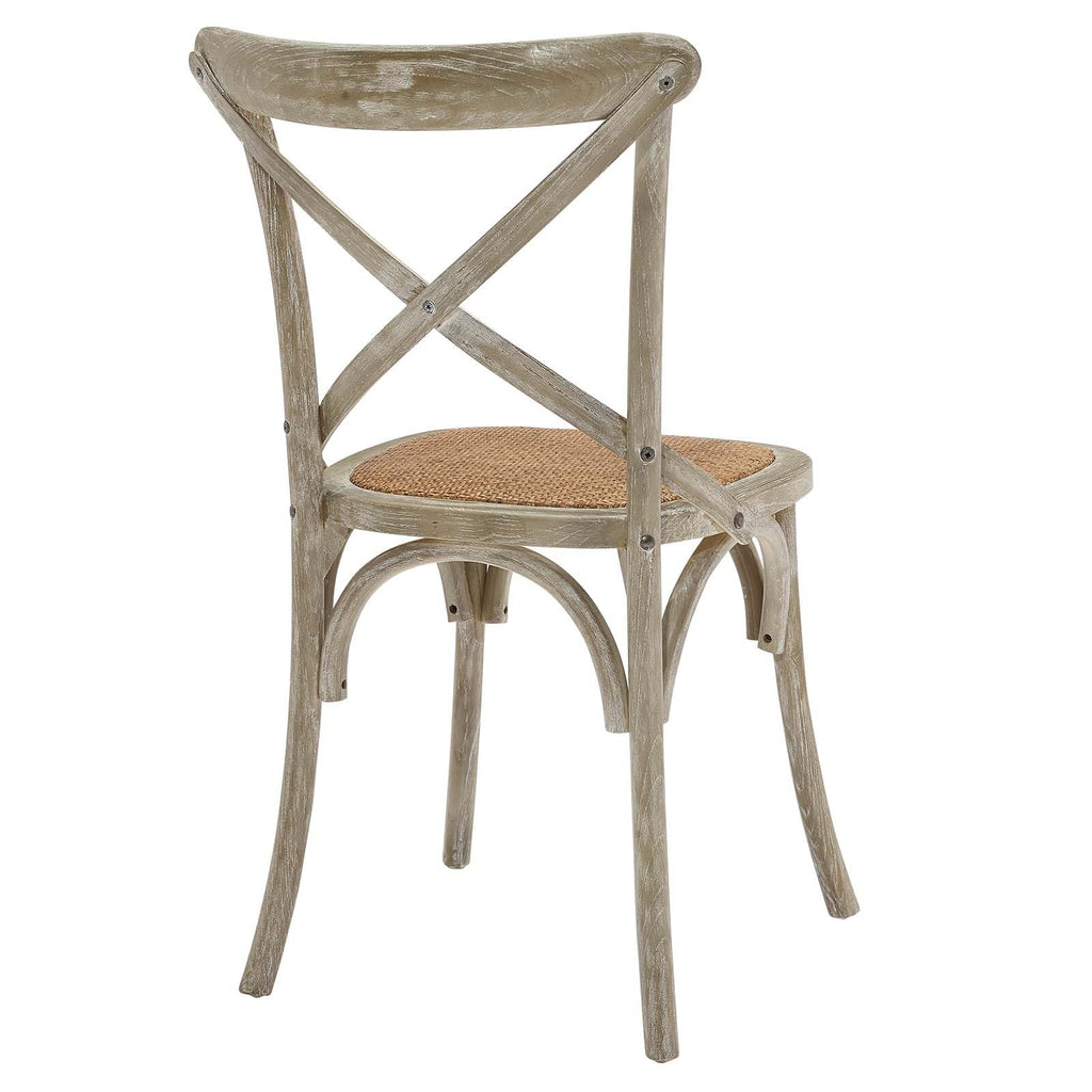 Gear Rustic Modern Farmhouse Elm Wood Rattan Dining Chair in Gray