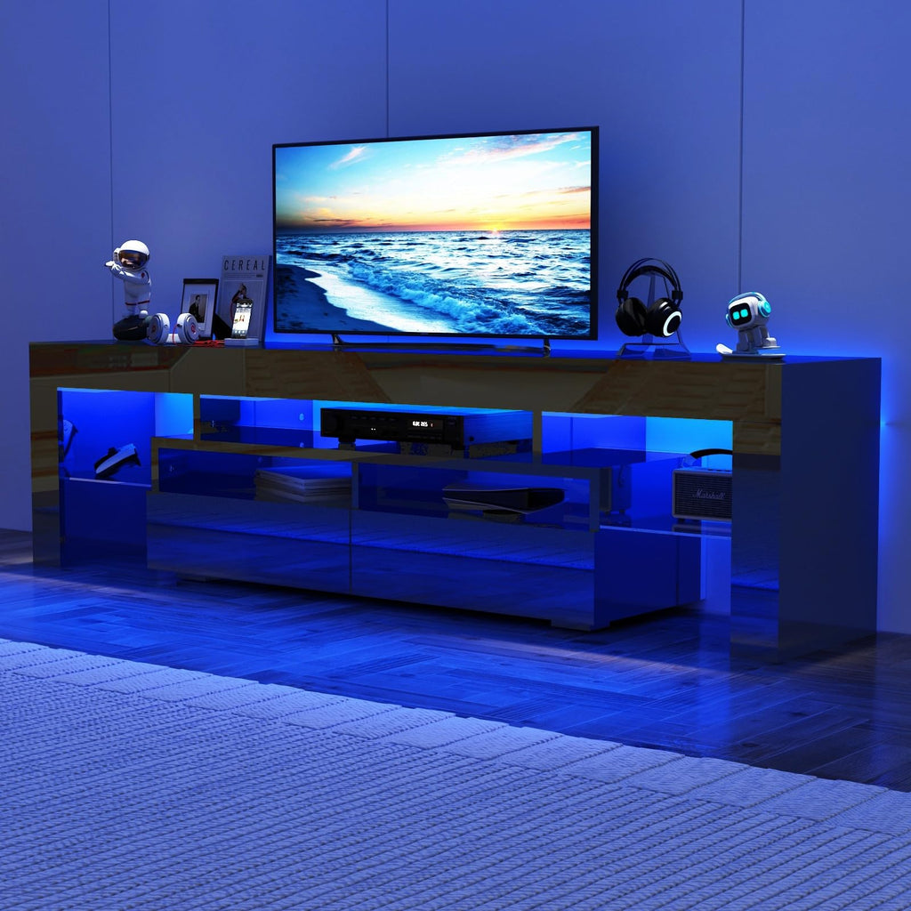 70IN LED TV Stand for 65/75/85 inch TV, High Glossy Modern Entertainment Center with Drawer and Led Lights