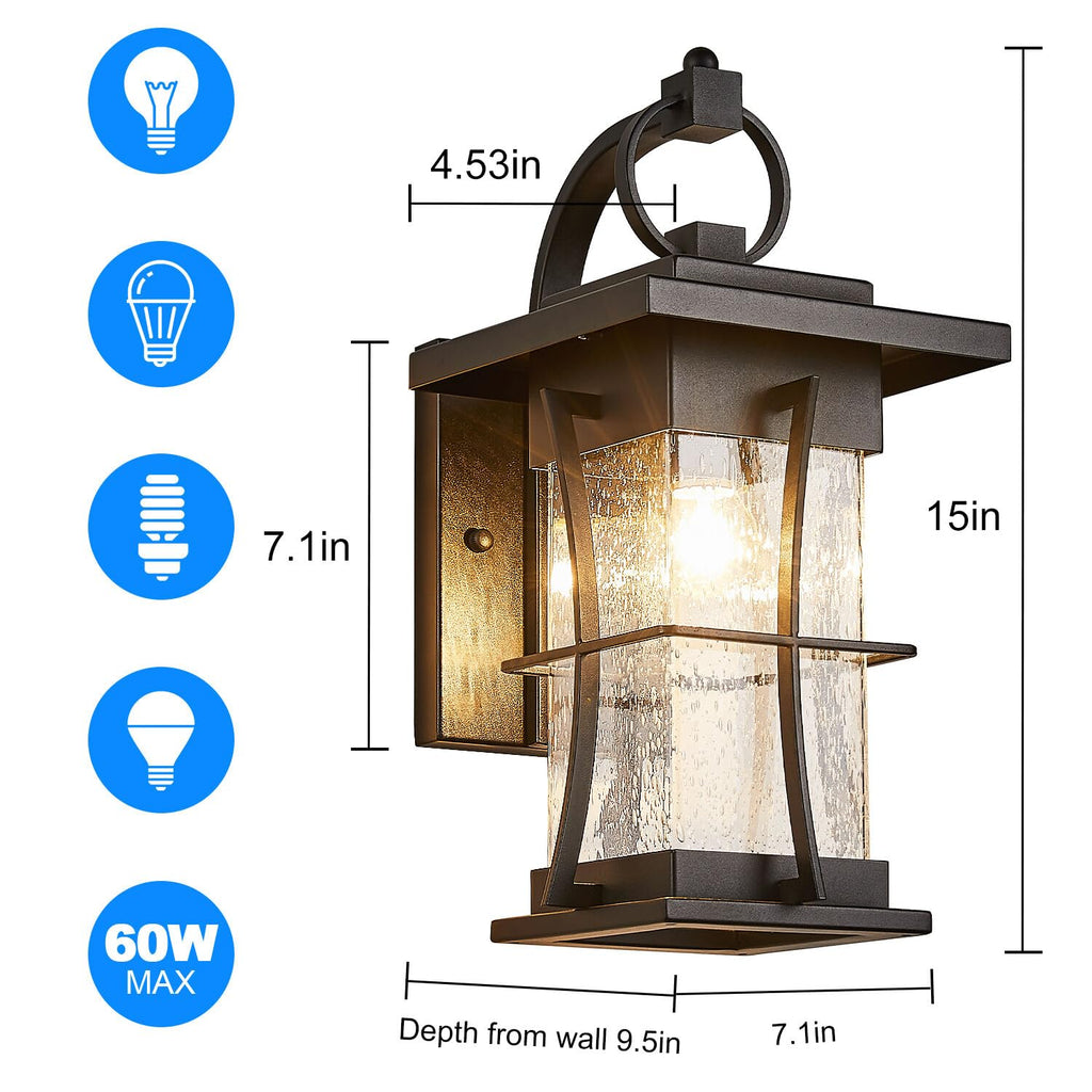 Outdoor Wall Sconces Light Fixtures Exterior Wall Lantern Outside House Lamps Waterproof Black Metal with Clear