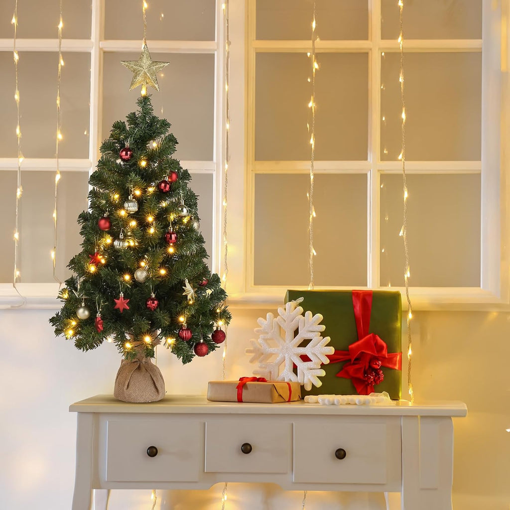 3ft Green Mini Artificial Christmas Tree with 150 Branches Tips, Pre-lit Design, Tabletop Xmas Tree for Christmas