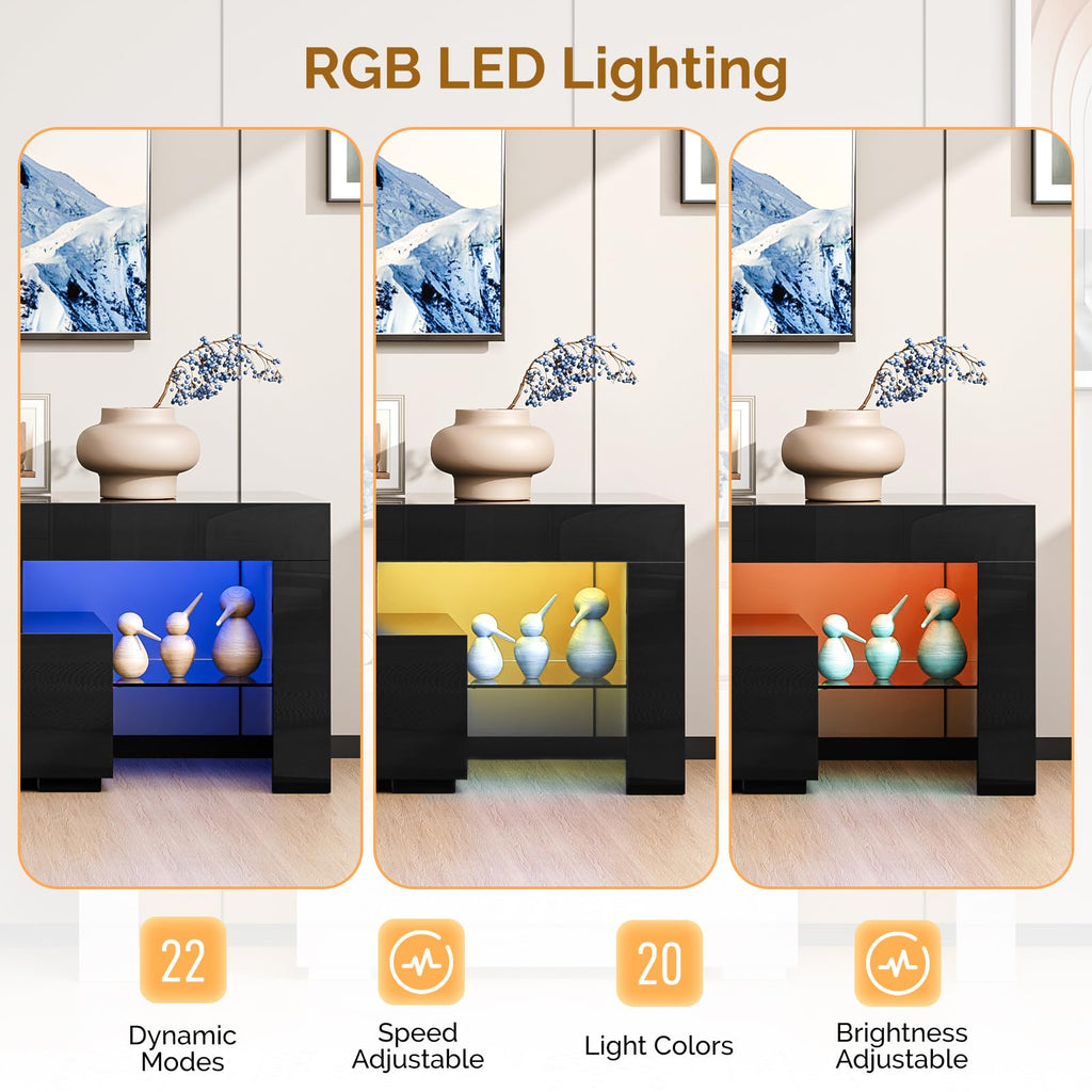 LED TV Stand, 63'' High Glossy Modern Entertainment Center with LED Lights and Storage for 55/60/65/70 Inch TV