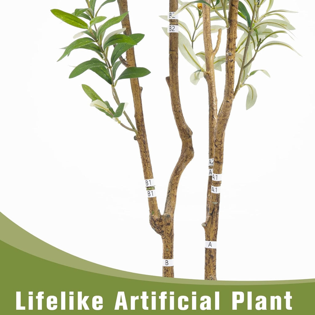 Fake Olive Tree 5FT Tall 1Pack with White Planter Decor