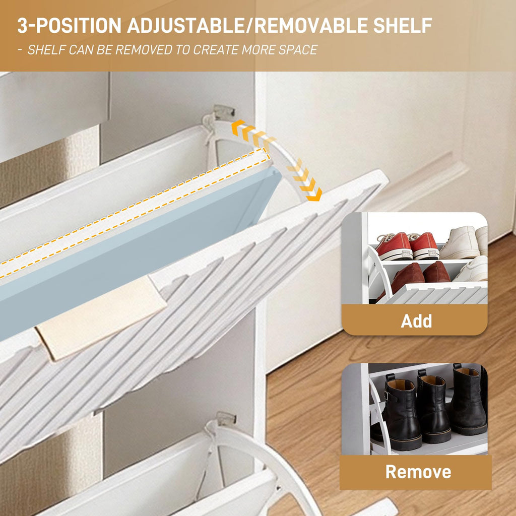 White Slim Shoe Storage Cabinet, Entryway Shoe Organizer