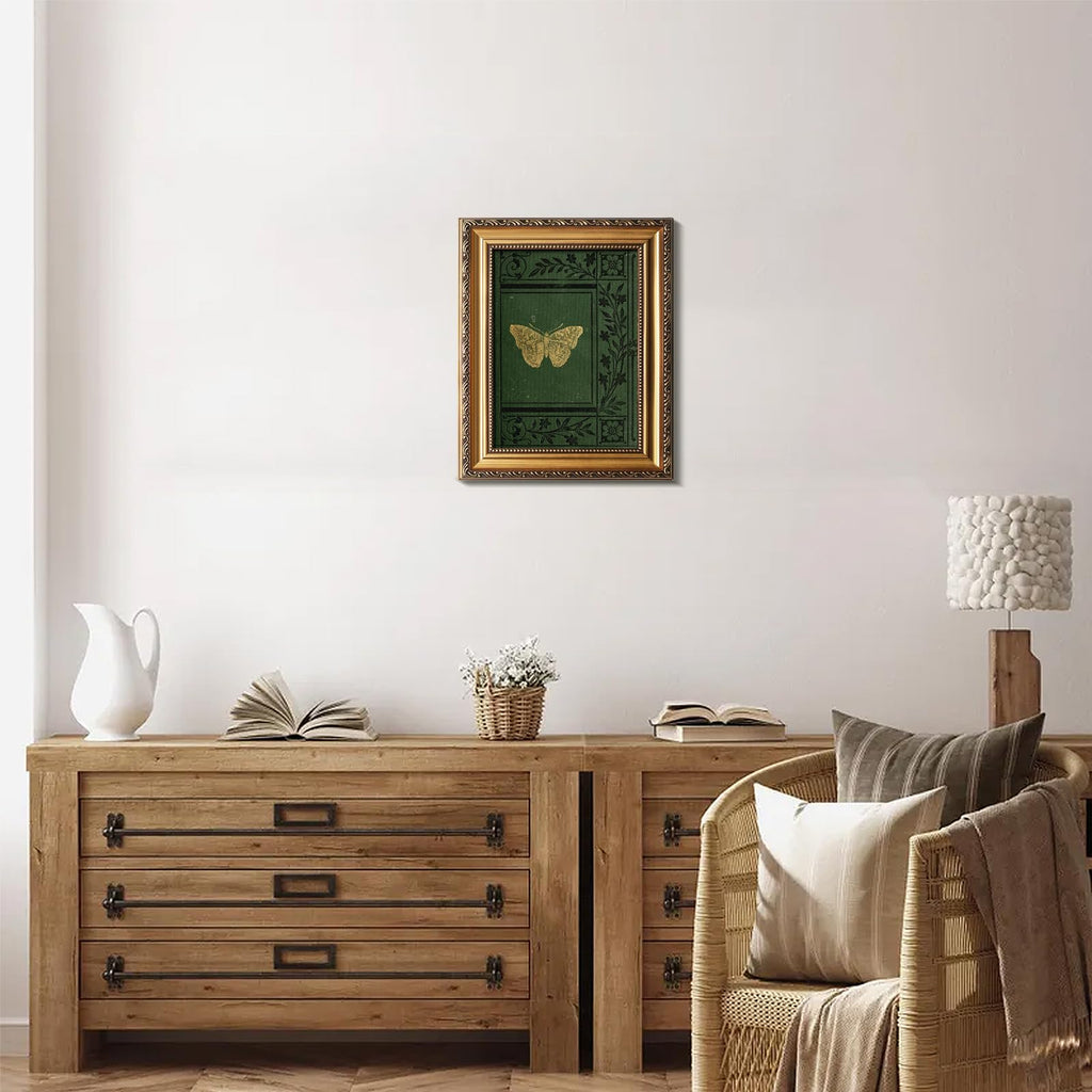 Vintage Gold Framed Wall Art, Classical Butterfly Posters Wall Art Decor Emerald Green Old Bookcover Art Print