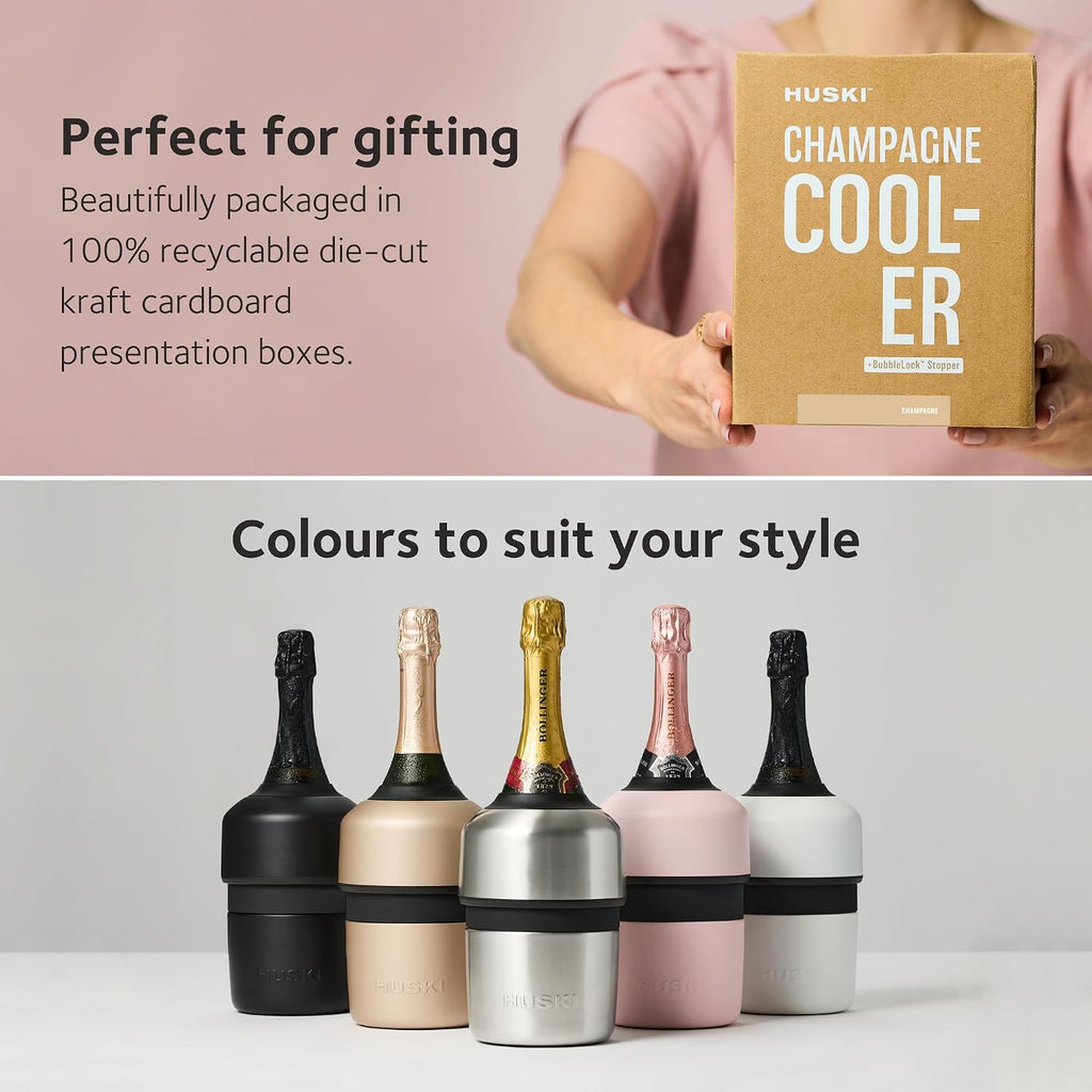 Champagne Chiller | NEW | Award-Winning Iceless Design with Detachable Bottle Stopper | Keeps Wine Cold up to 6 Hours