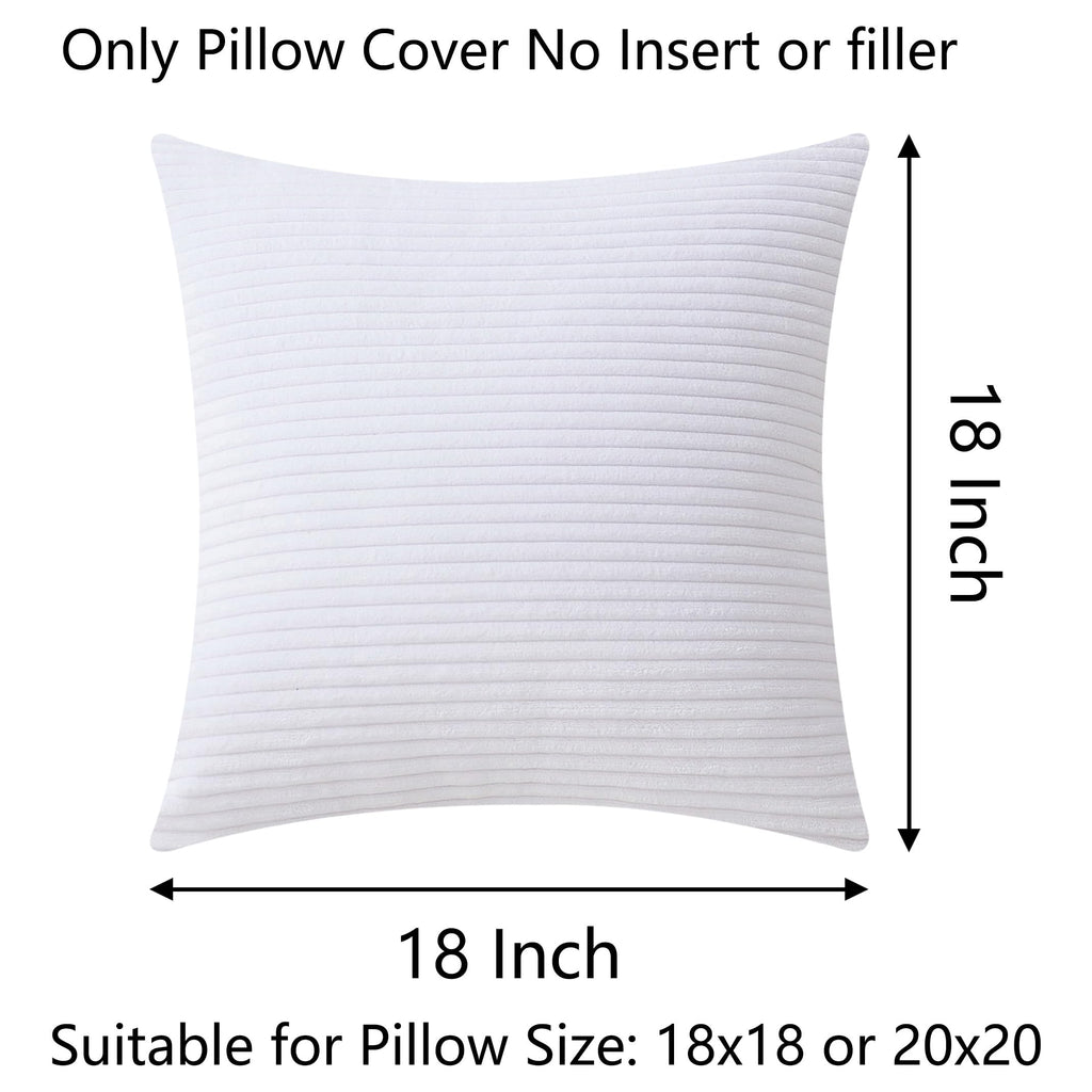 White Pillow Covers 24x24 Large Plush Throw Pillowcases Soft Corduroy Stripe Decorative Euro Shams for Wedding, Set of
