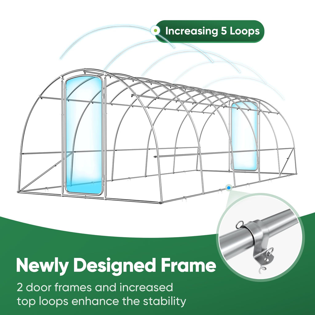 25x10x6.6FT Tunnel Greenhouse for Outdoors with 2 Hinged Doors