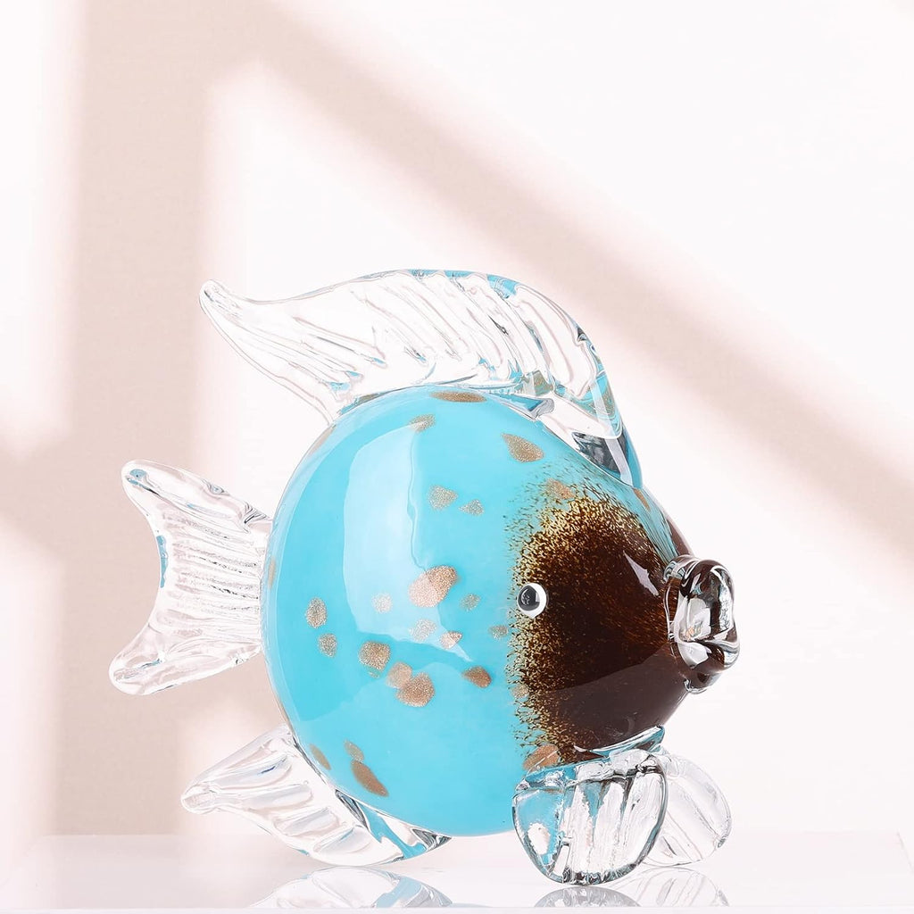 Large Glass Fish Figurines Hand Blown Glass Fish Statue and Sculpture Home Decor, Murano Animal Tropical Sea Glass