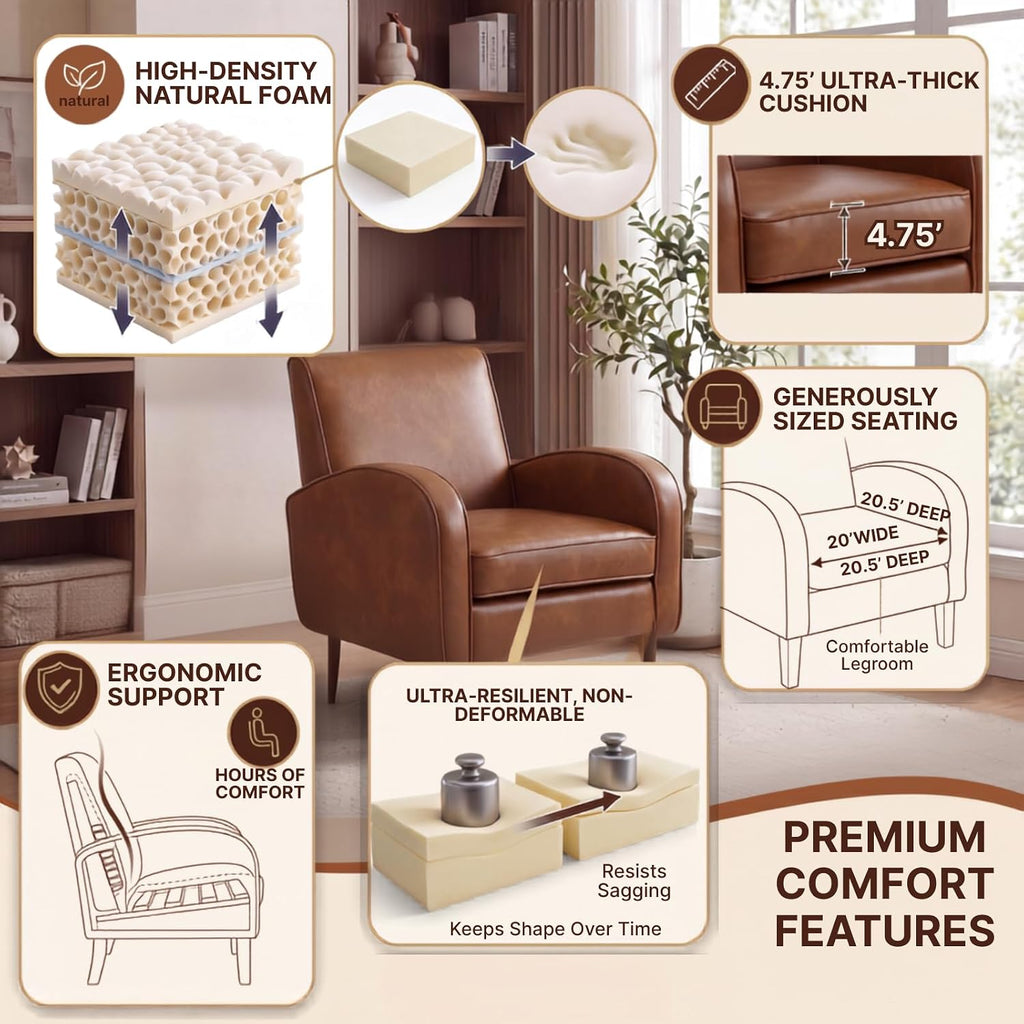 Brown PU Leather Accent Chairs, Living Room Chairs - Set of 2