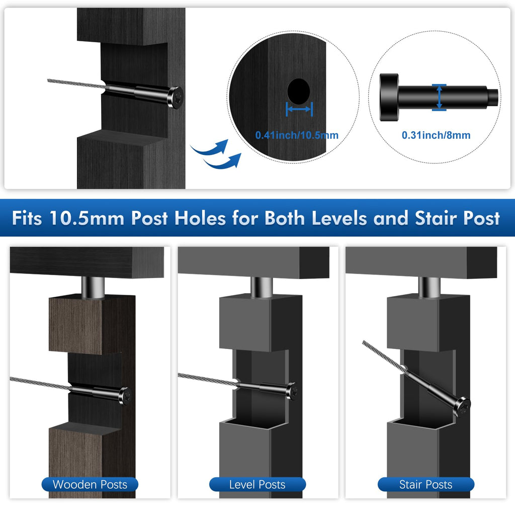 26Pack Black PVD Technology Invisible Cable Railing Kits, Marine Grade T316 Swage Tensioner and Terminal Hidden for