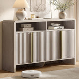 59" Sideboard Buffet Cabinet with Storage, Modern Fluted 4-Door Credenza Accent Cabinet with Open Storage Shelf