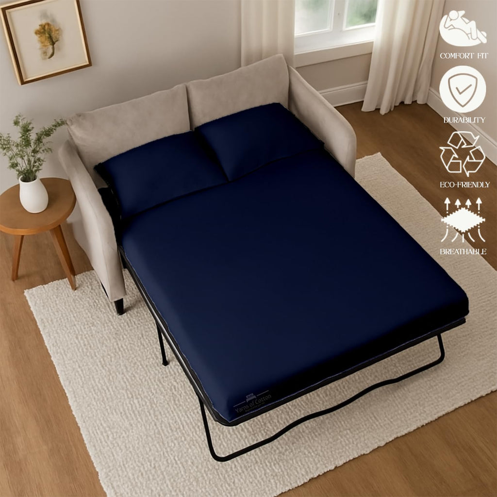 Sleeper Sofa 4 Piece Bed Sheet Set Premium Quality 100% Cotton 500 Thread Count, Smooth & Super Soft Sateen Weave