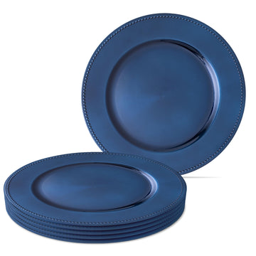 Decorative Charger Plate with Beaded Rim, 13 inch Round, Set of 6 plates (Navy)