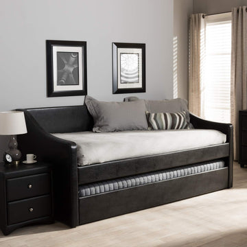 Barnstorm Faux Leather Daybed with Trundle in Black