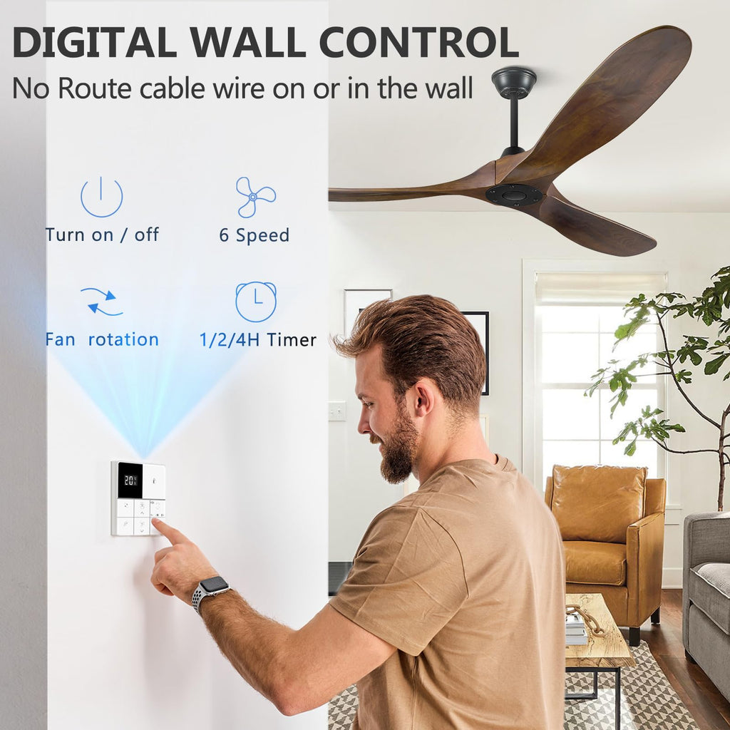 52 inch Outdoor Ceiling Fans without Lights and Remote Control, 3 Blade Ceiling Fan No Lights High CFM Quiet Wood