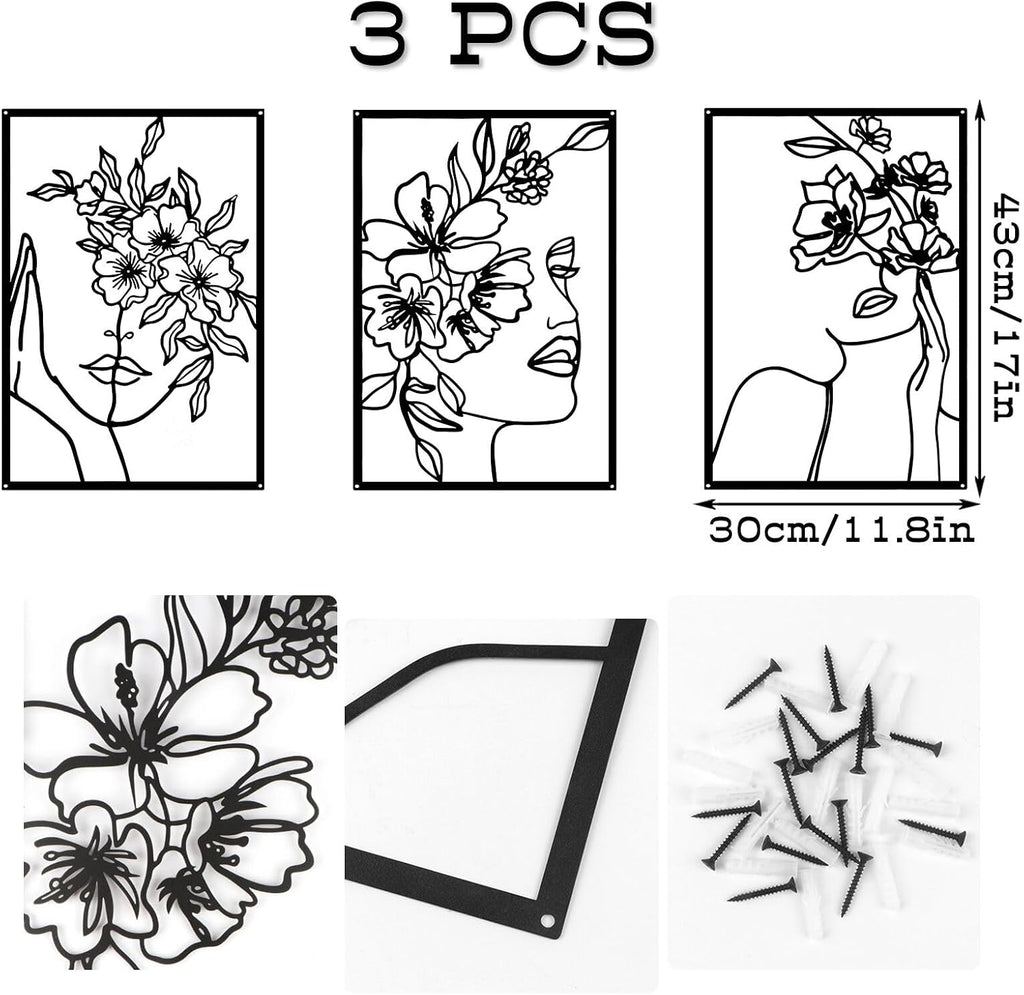 Black Metal Wall Decor Minimalist Abstract Metal Wall Art - Set of 3