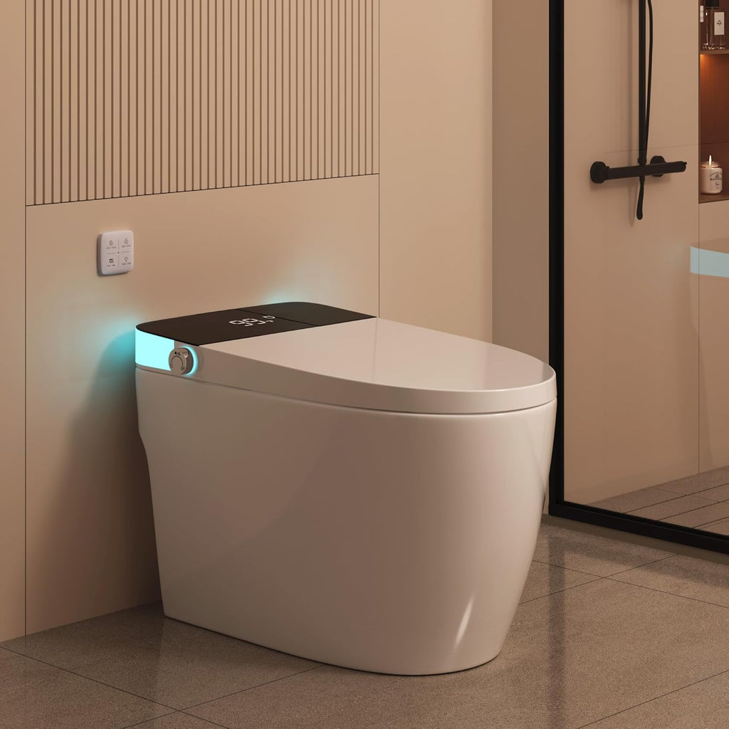 Smart Toilet with Elongated Heated Seat, Auto Flush, One Piece Toilet for Bathrooms Soft-Close Seat & Lid, Night Light