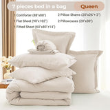 7 Pieces Queen Comforter Set, Soft Bed in a Bag Queen, All Season Bedding Set with Comforter, Flat Sheet, Fitted Sheet