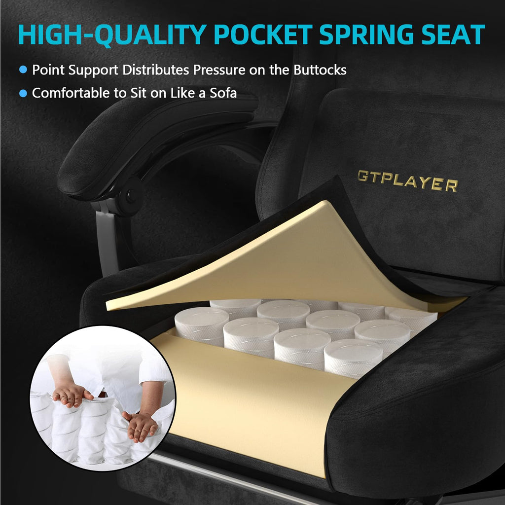 Gaming Chair Fabric with Pocket Spring Cushion, Big and Tall Gamings Chairs High Back Computer Chair with
