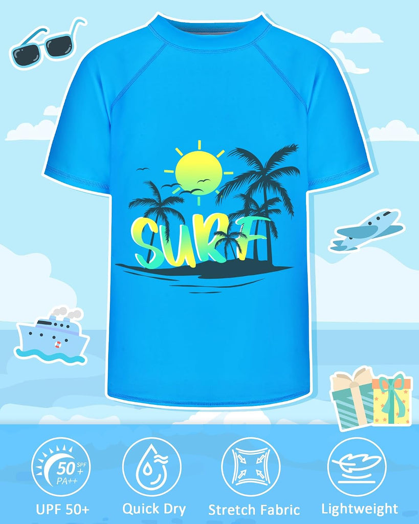 Boys Two Piece Rash Guard Swimsuits Sets Kids Short Sleeve Swimsuits Bathing Suit Swim Trunks Swimwear Set