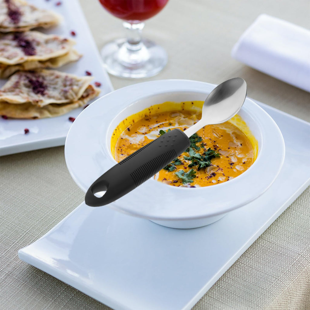 Portable Anti-Shake Tableware Set with Thick Handle Silverware Non-Slip Weighted Fork and Spoon Adaptive Utensils for