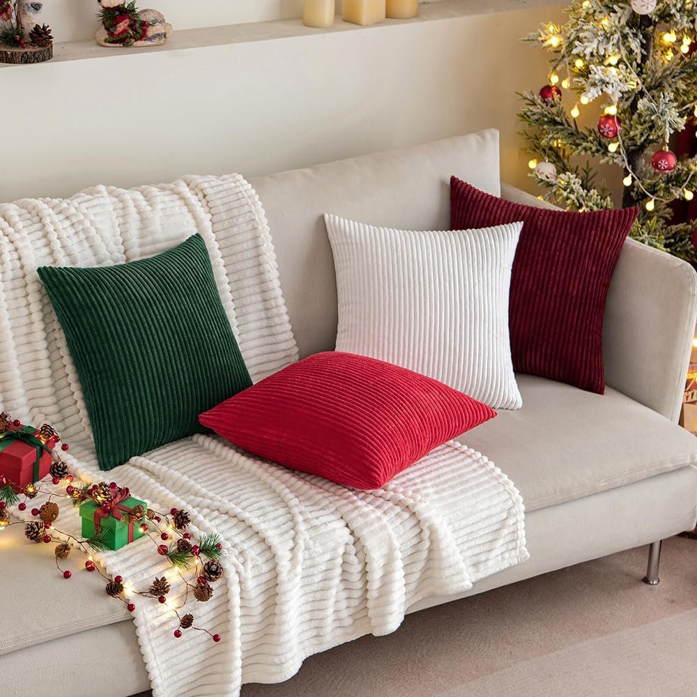 Soft Corduroy Throw Pillow Covers 18x18 Christmas Red - Set of 2