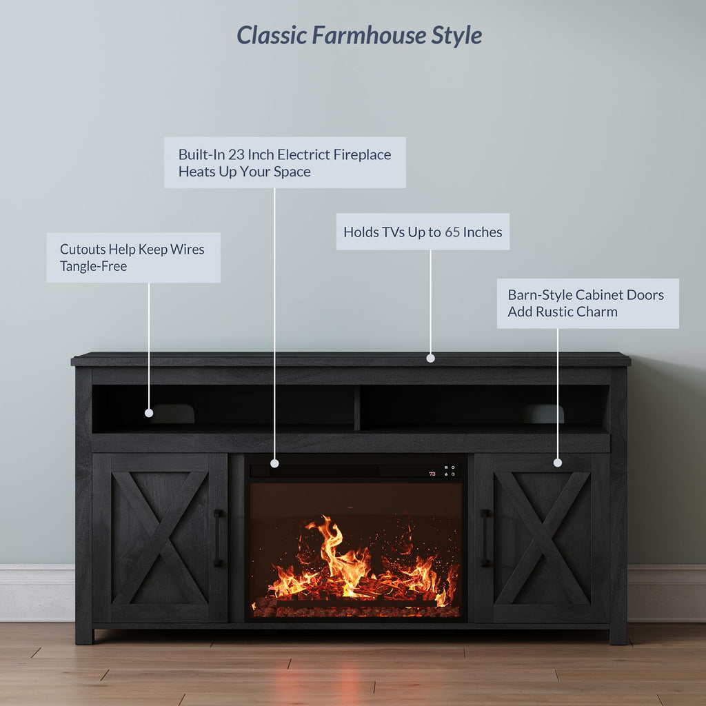 Corin 58" TV Stand with 23" Electric Fireplace - Rustic Grey