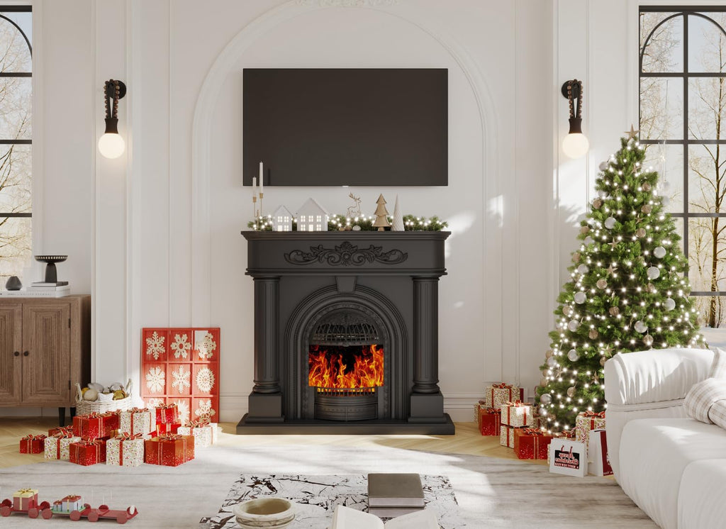 Electric Fireplace with Mantel, Solid Wood 51Inch Fireplace TV Stand with Roman Column for Living Room, Vintage Style