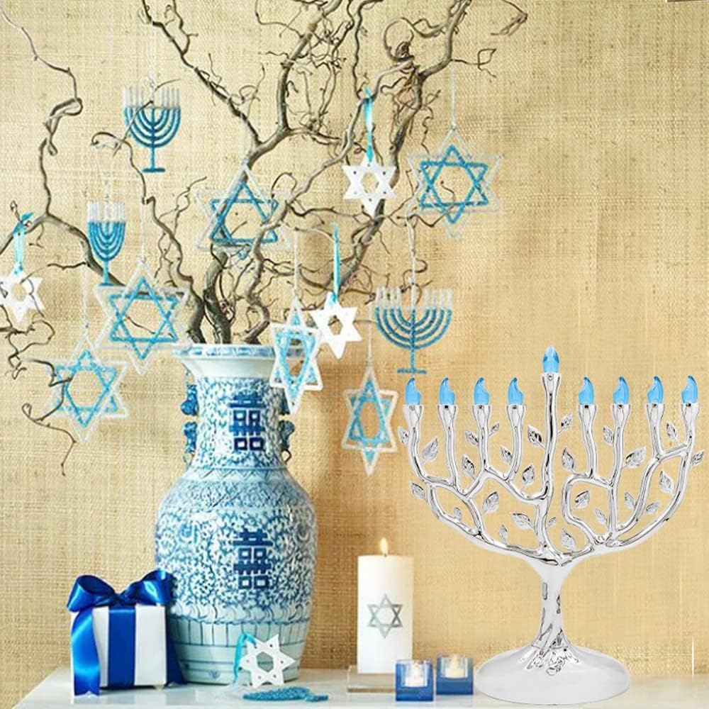 LED Electric Silver Hanukkah Tree of Life - Battery or USB Powered - Includes a Micro USB 4' Charging Cable (1-Pack