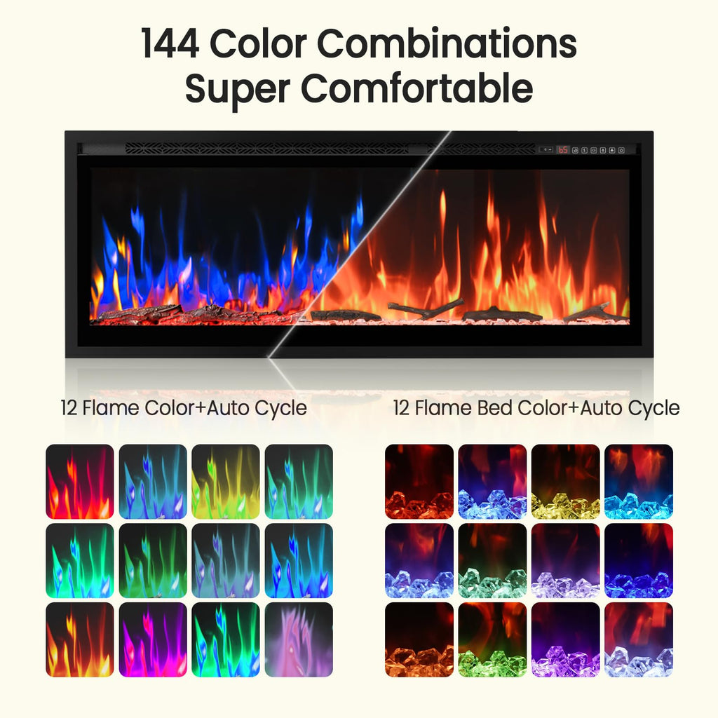 Smart 50" Ultra Thin Linear Electric Fireplace, WiFi & Alexa Smart Control