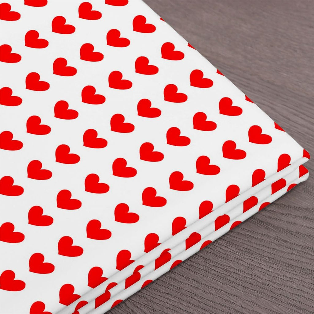 Red Romantic Fabric by The Yard Soft Polyester, Red Heart WaterproofFabrics, Love Heart Pattern White Fabric for Arts