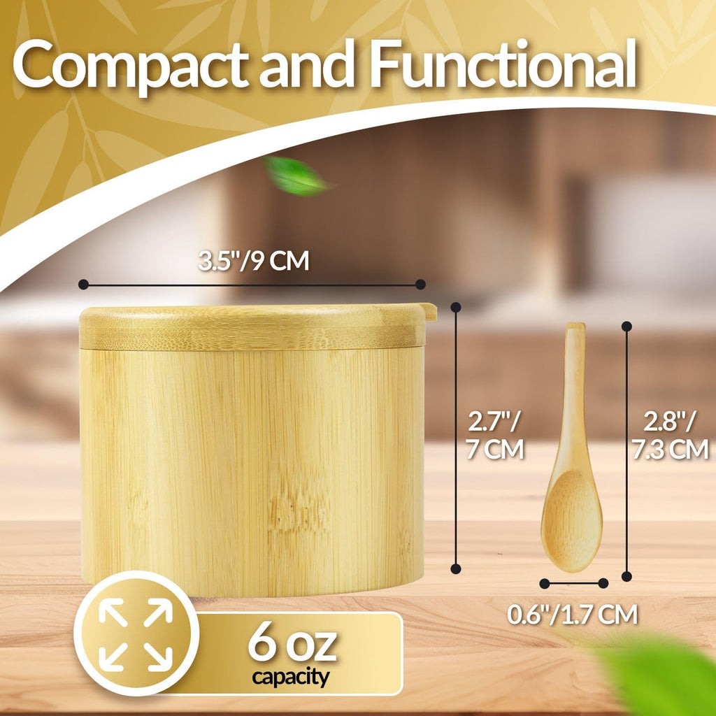 Bamboo Salt Cellar with Lid and Spoon, Salt and Pepper Box, 2 Pack - Set of 2