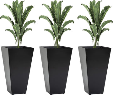 Set of 3 Planter, Indoor/Outdoor Plant Pots, 15.75" x 15.75" x 28" Tapered Square Flower Pot for Porch Patio and