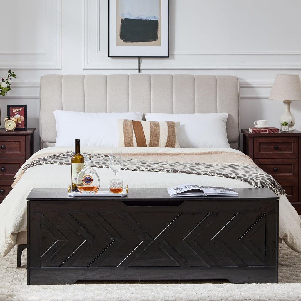 55.1" Storage Bench, Extra Large Entryway Bench with Storage, Storage Chest with 2 Safety Hinges, Blanket Storage, Shoe