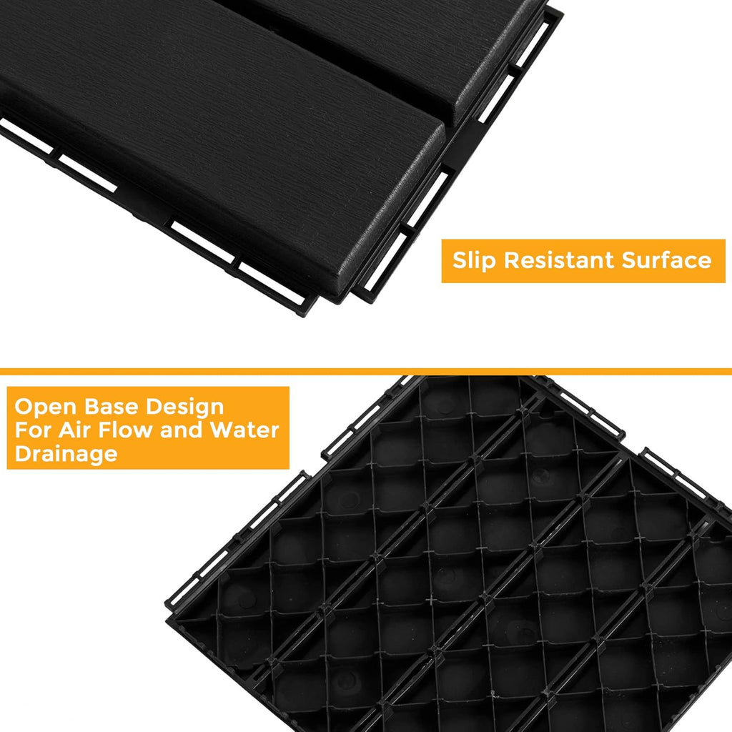 Interlocking Deck Tiles Plastic Waterproof Outdoor Flooring 12" x 12" for Patio Garden Deck Poolside Indoor Outdoor, 10