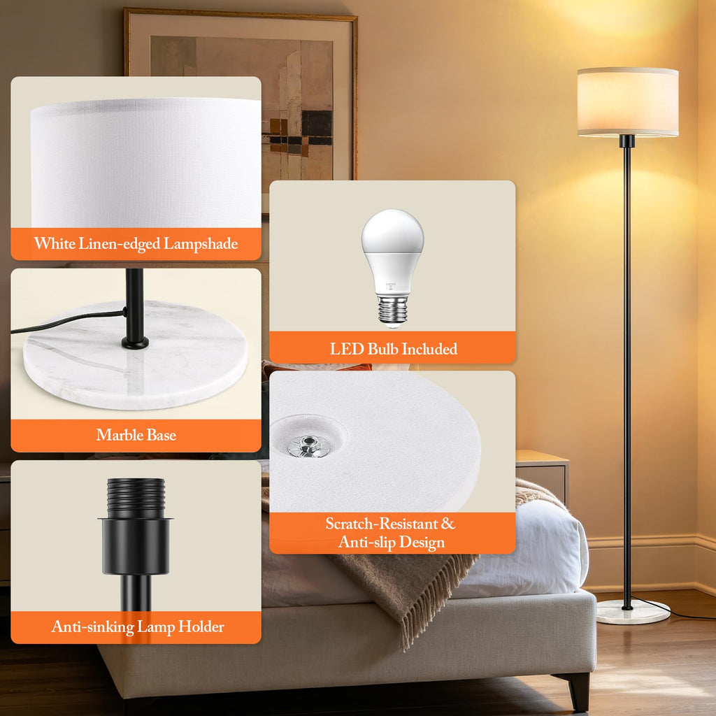 63" Black Floor Lamps, Standing Lamp with Marble Base