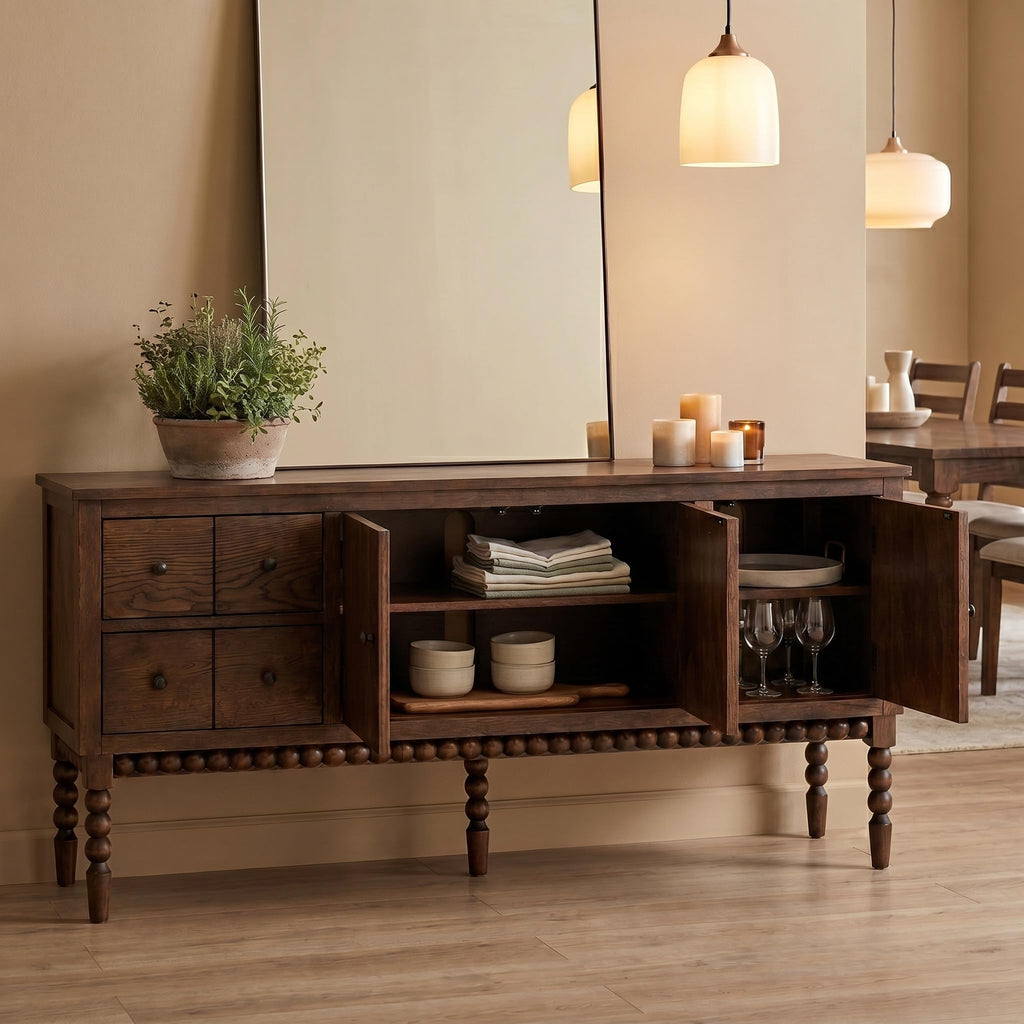 65" TV Entertainment Console, Buffet Cabinet, Cocoa Brown