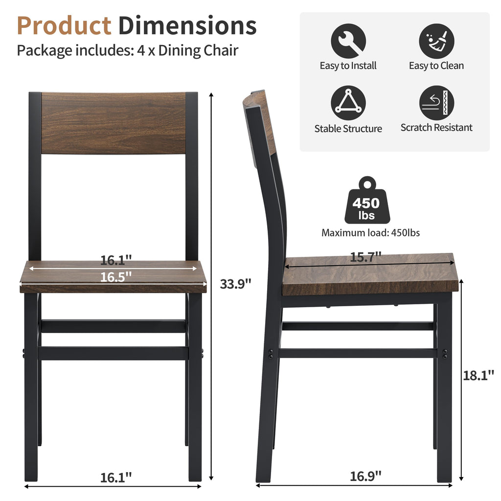 Nut-Brown Dining Chairs Set of 4, Farmhouse Kitchen Room Chairs