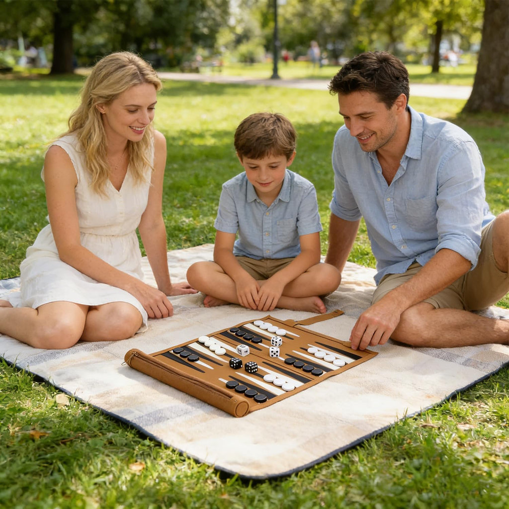 Backgammon Game Set - Roll Up Travel Backgammon Set, with Drawstring Bag