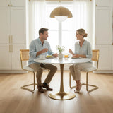 CangLong Rattan Dining Chairs Set of 2, Modern Kitchen Chairs with Natural Mesh Rattan Backrest & Solid Thick Metal