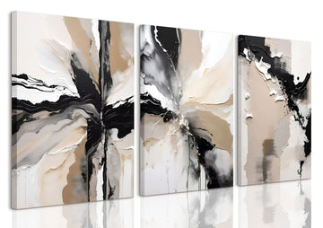 Framed Black and Brown Abstract Geometric Canvas Wall Art Modern Grey White Beige Print Poster Set of 3 Painting