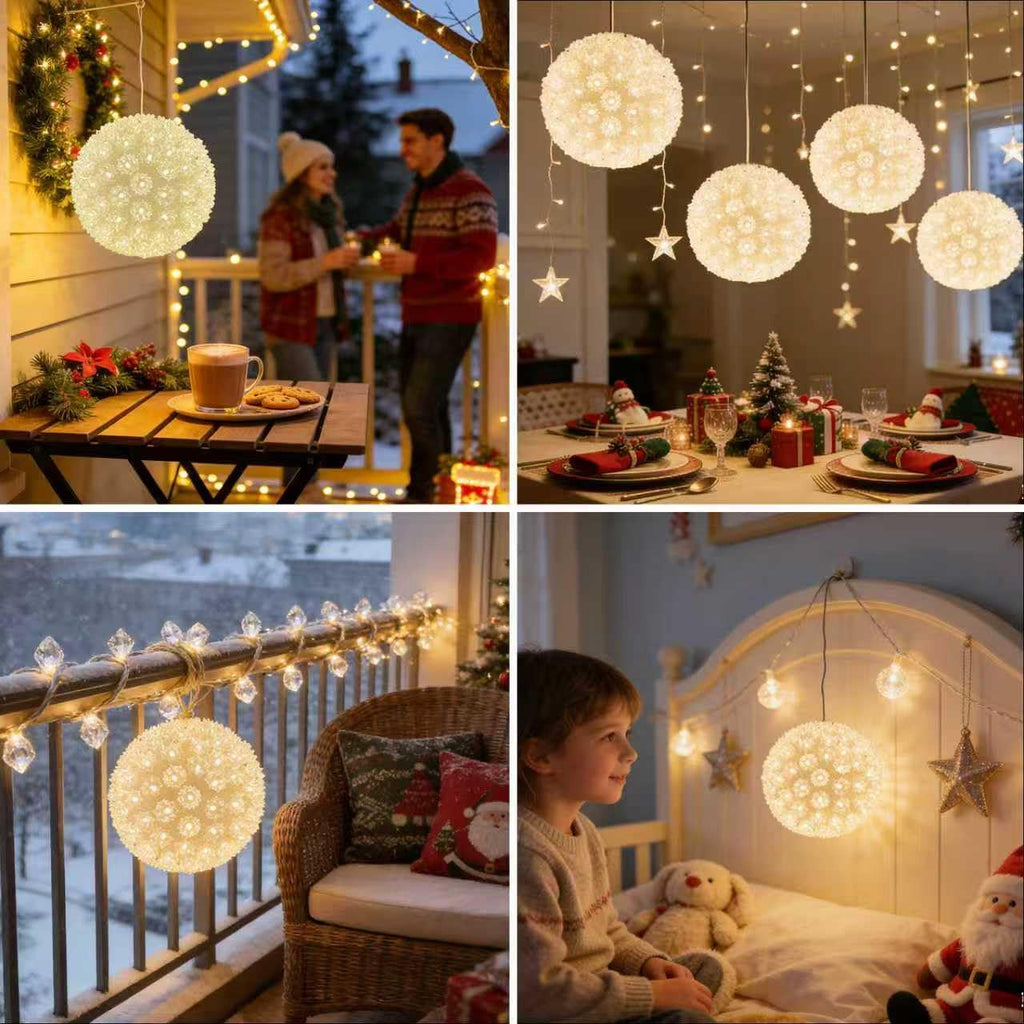 9.5" 150 Lights LED Starlight Sphere, Hanging Christmas Light Ball with Plug-in Stackable Connection Sphere Lights