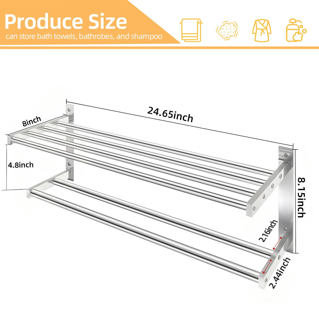 Towel Racks 24 inch, 2 Tier with Towel Bars, Brushed