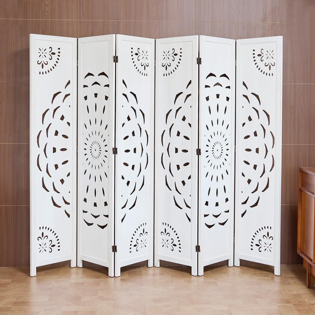 66.9Inch Wooden Room Partition - 6 Panels Boho-Styled Space Room Divider /Office, Headboard & Yoga/Photo/Video Call