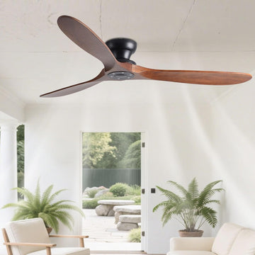 42 Inch Flush Mount Ceiling Fan No Light with Remote, Black and Walnut - Low Profile Modern Wood Blades, 6-Speed Reversible, Quiet