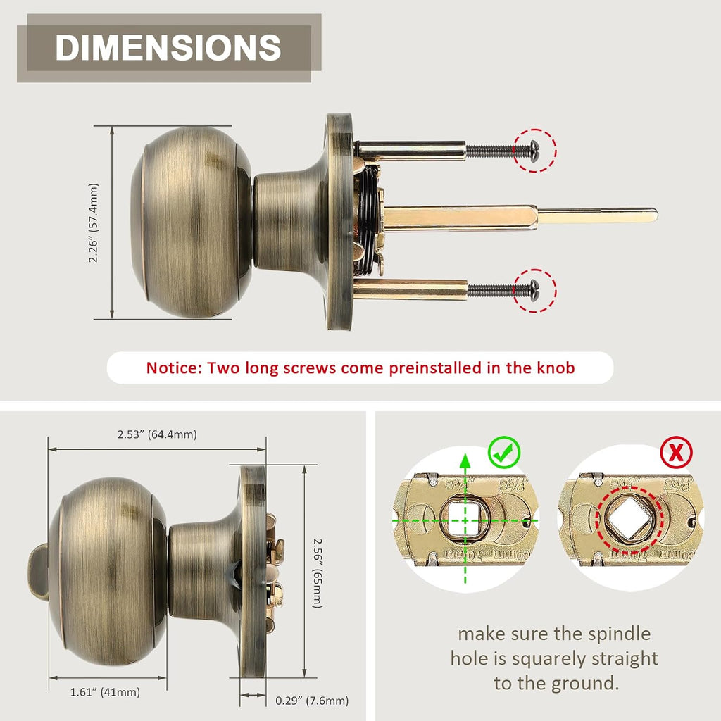 Entrance Door Knobs Door Lock Keyed Alike Lockset Antique Brass Same Key Round Ball Entry Door Knobs Pack of 2