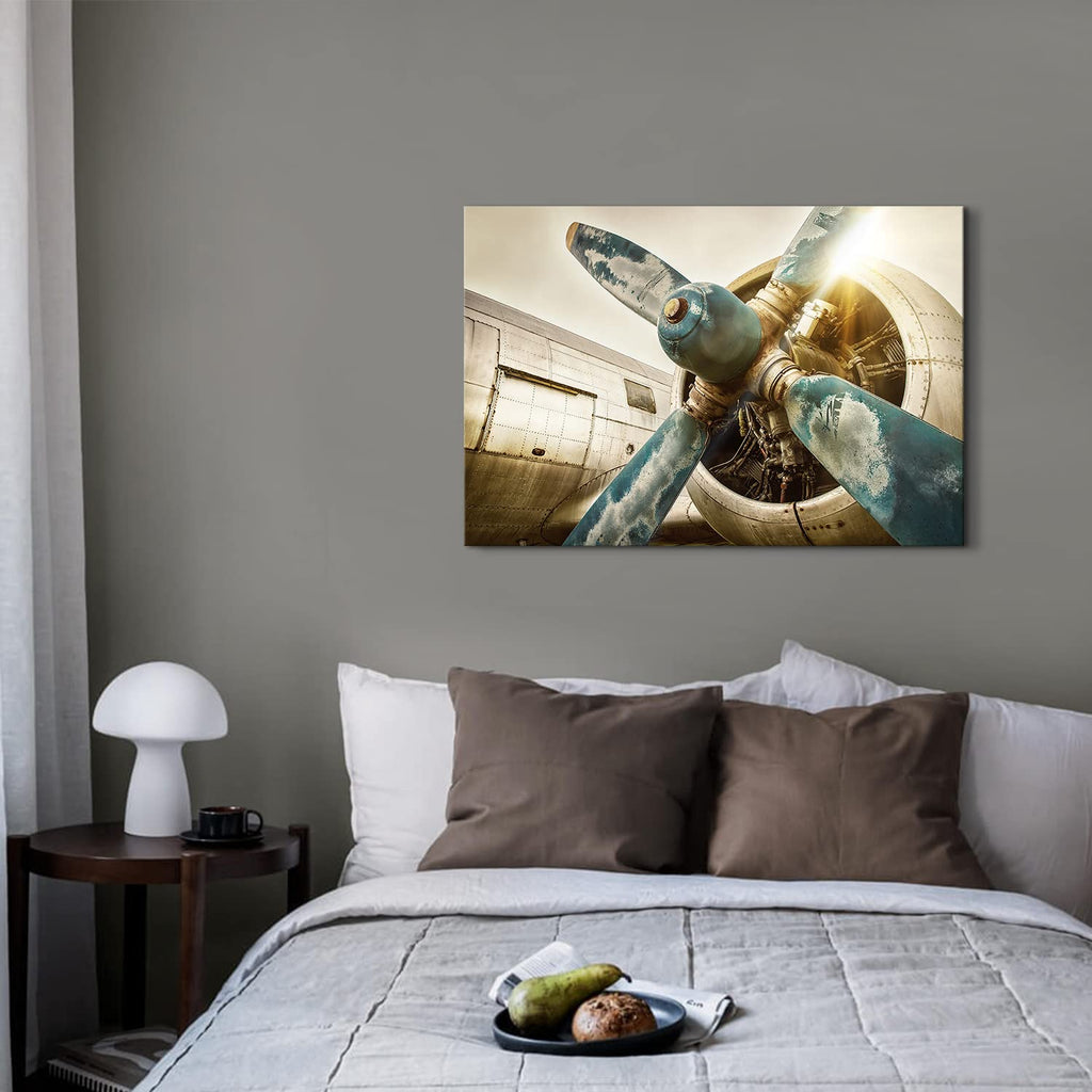 Airplane Wall Art Vintage Military Aviation Fighter Jet Canvas Poster Wall Decor 60x90 cm, Large Retro Sunset