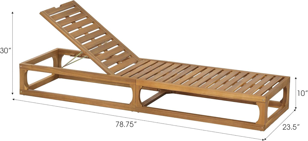 Patio Chaise Lounge Chair Outdoor, Acacia Wood Poolside Sun Lounger with Slatted Design, Open Frame Pool Lounger