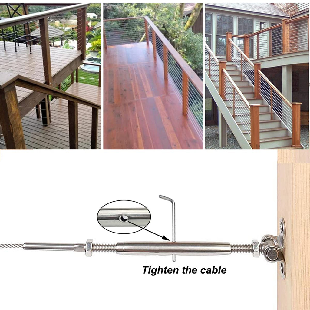 Stainless Steel Cable Railing Hardware Kit for 1/8" Cable Railing System, T316 Marine Grade, Adjustable Angle, 20